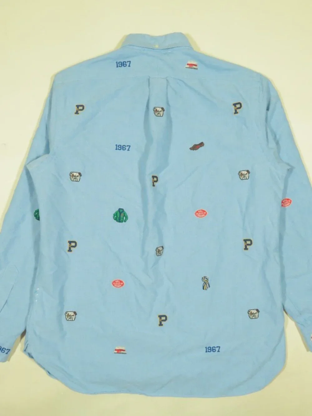 Polo Ralph Lauren Multi Embroidered OCBD Shirt Mens L Blue Oxford Cotton